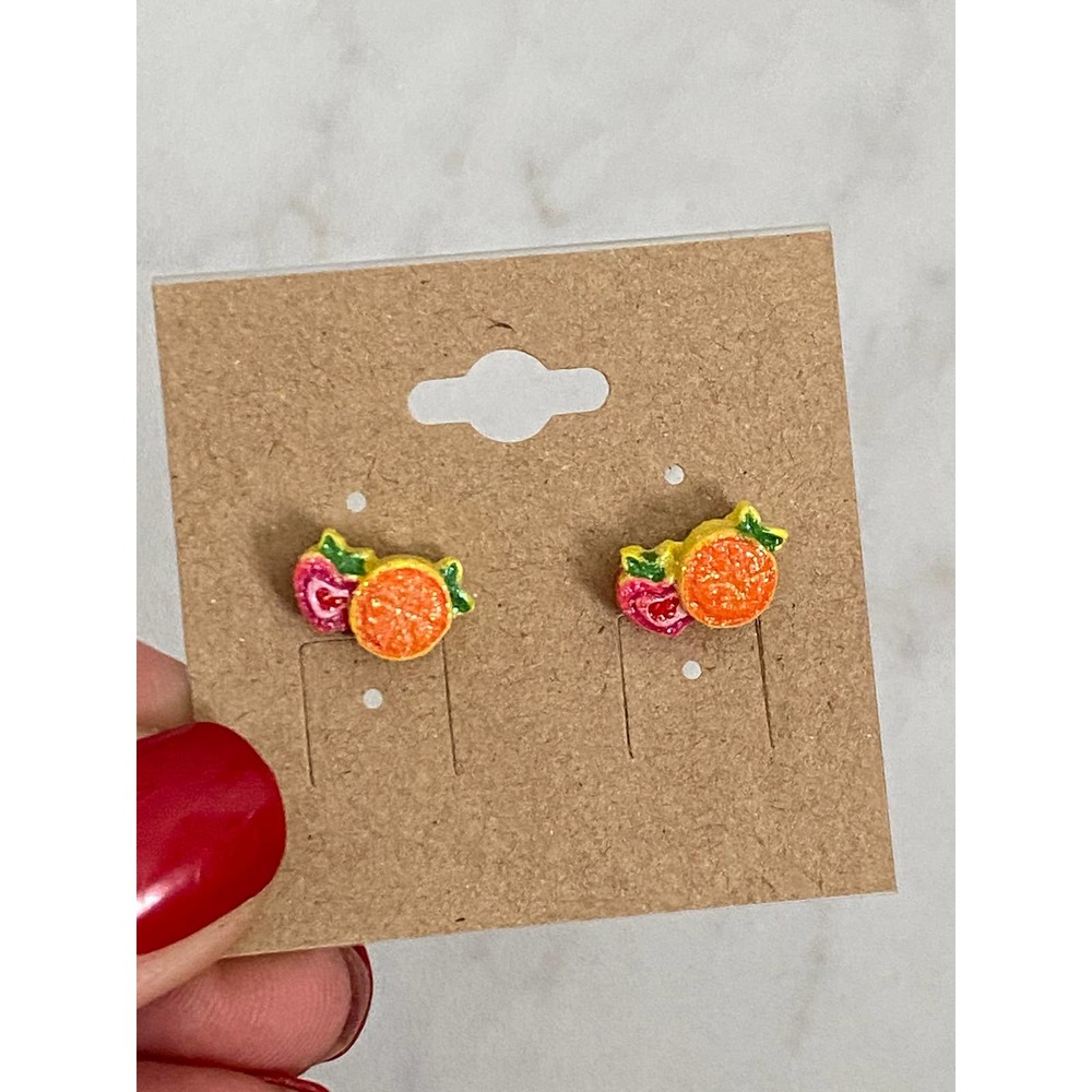 Summer earrings glitter stud earrings fruit orange slices - Picture 3 of 7